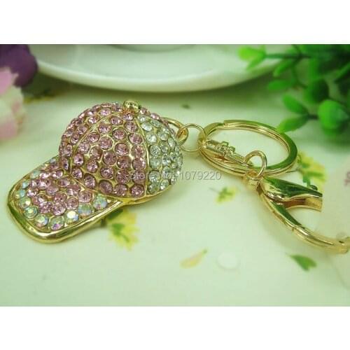 PI Cap Rock Summer Hat Summer Rings Keyring Fashion Jewelry Women Bag Crystal Rhinestone Charm Pendant Key Chain Gift Moda 2015