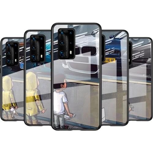Tempered Glass Cover Cute little boy car For Huawei P40 P30 P20 P10 Pro Plus Lite 5G 2019 Shockproof Shell Phone Case