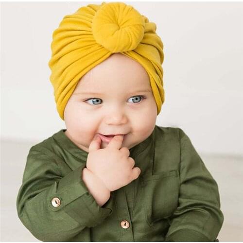 Baby Turban Hat With Bow Children Hats Cotton Blend Newborn Beanie Top Knot Caps Kids Photo Props Baby Shower Gift