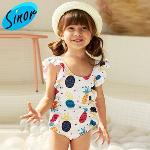 Kids Swimwear Bikini Medium and Big Children Cute Baby Printed One-Piece Swimming Suit Large Ruffles Swimsuit