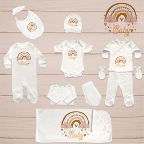 Newborn Essentials 10'lu Organic Hospital Output Set Soft 100% Cotton Baby Gift Layette Hospital Outfit Baby Set 0-3 9,9-12months