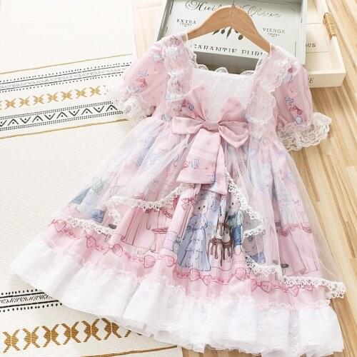 Childrens Lolita princess dress summer new girls pink lace dresses wholesale