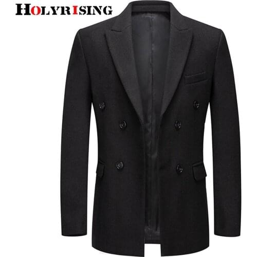 Holyrising men wool coats double button manteau homme hiver warm business overcoat comfortable woolen blends outerwear 3xl 19367