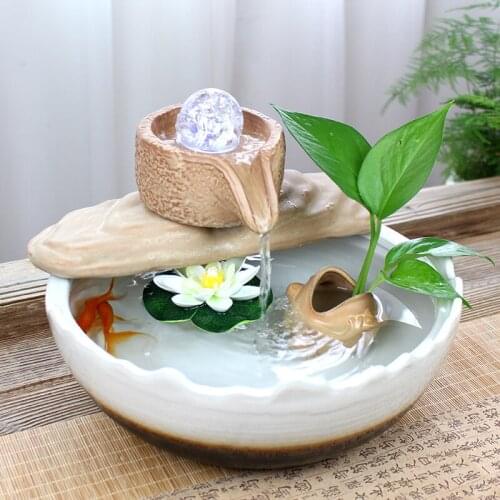 Ceramic flowing water decoration living room ornaments lucky atomized humidifier self-circulation goldfish tank creative