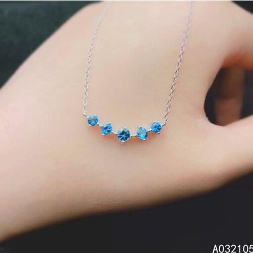 KJJEAXCMY fine jewelry 925 sterling silver inlaid Natural London blue topaz Womens fresh small round gem pendant necklace chain