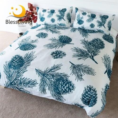 BlessLiving Pine Cones Bedding Set Queen Green Natural Bedspread Pinecone Duvet Cover Leaf Leaves Bed Linen Fresh Home Textiles