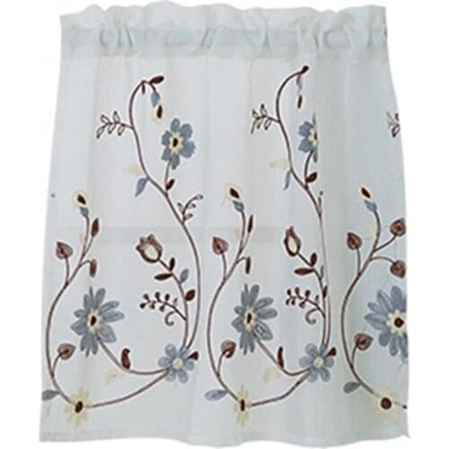 Flower Pattern Through Rod Short Curtain Home Kitchen Cafe Gift Shop Decoration