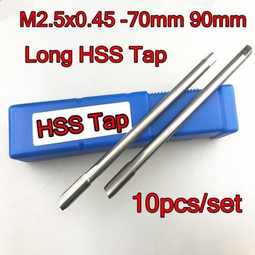 M2.5x0.45-70mm 90mm H2 10pcs/set Long HSS Machine tap Processing: alloy steel, etc Free shipping