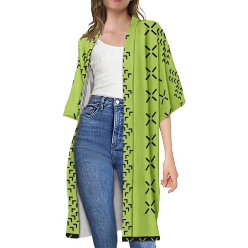 MOQ1 Womens Clothes Casual Shirt Tie Coat Polynesian Tribal Style Samoan Traditional Womens Dress Open Loose Beach Kimono Robe