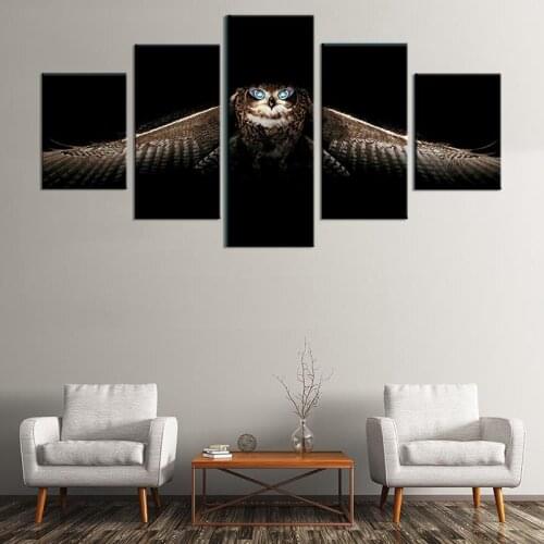 Canvas Printed Modern Animal Owl Poster Home Decorative Painting Wall Artwork 5 Panel Picture Living Room Modular No Framework