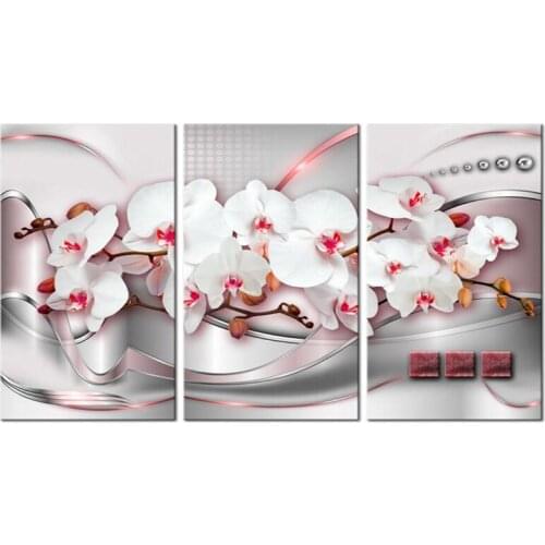 Pink Orchids diamond painting 3Pieces 5d Diy round diamond embroidery rhinestone full square mosaic diamond wall stickerZP-1846