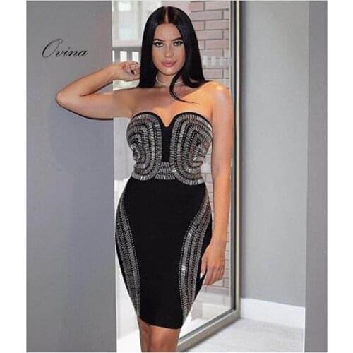 Sexy Strapless Beaded Above Knee Bandage Women Dress