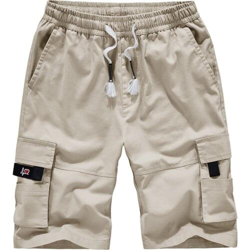 Shorts Men Cotton Loose Work Casual Short Pants Plus Size 7XL 8XL Knee Pocket Casual Elastic Waist Big Size Shorts