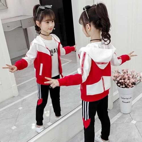 Childrens Sports Suit Kids Girls Clothing Set 2 Pcs Teenage Kids Fashion Tracksuit Girls Set Zipper Coat+Pant Autumn Hoodies