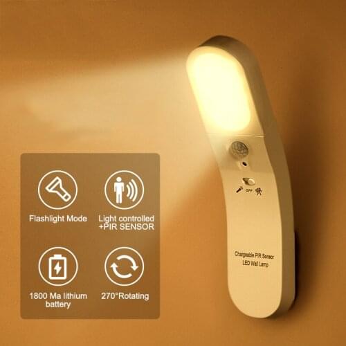 LED 360 degree rotation Night Light Wall Lamp Light control and infrared sensing USB charging Emergency Flashlight