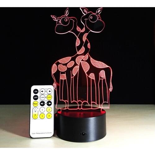 Giraffe 3D LED Visual Night Light Creative Cute Animal Colorful Remote or Touch Table Lamp Christmas Birthday Party Decor Gift