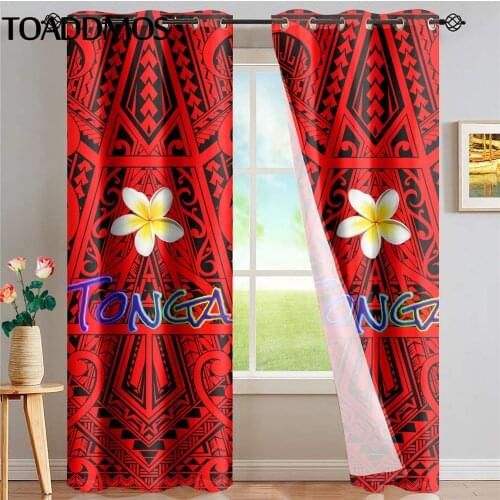 TOADDMOS Polynesian Traditional Tribal Tonga Red Fashion Design Blackout Curtains Bedroom Decor Thermal Insulated Grommet Drapes