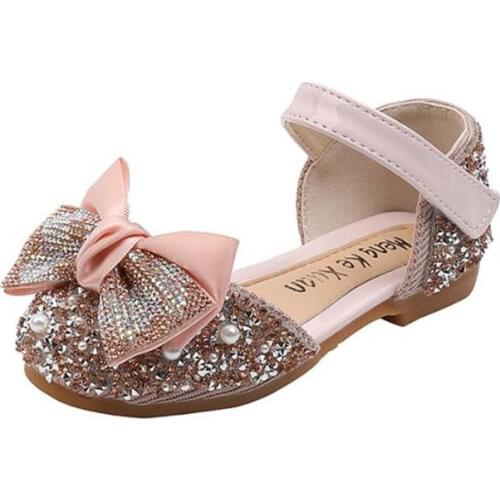 Girls' shoes summer new fashion color diamond bow sweet princess shoes girls' casual dance shoes performance shoes