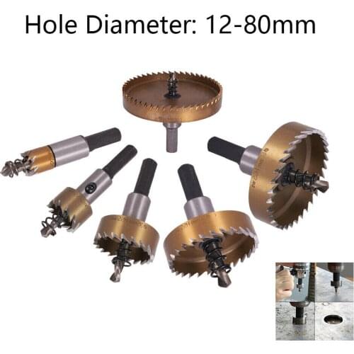 Utoolmart Professional Gold 12-80mm High Speed Steel Hole Saw 70mm Drill Bit HSS Open-hole Cutter Tool Tapper Triangular Handle