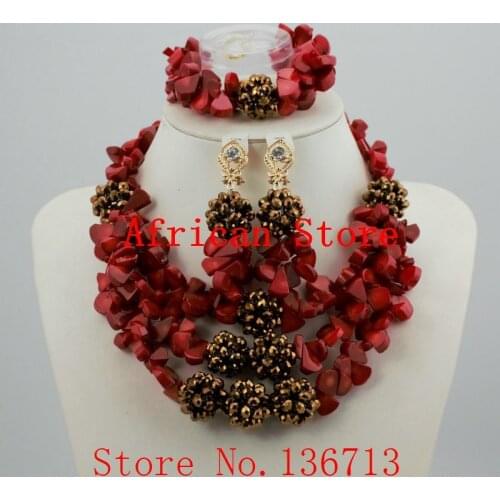 Gorgeous African Coral Beads Bridal Jewelry Set African Beads Jewelry Set for Wedding Free Shipping HD347-1