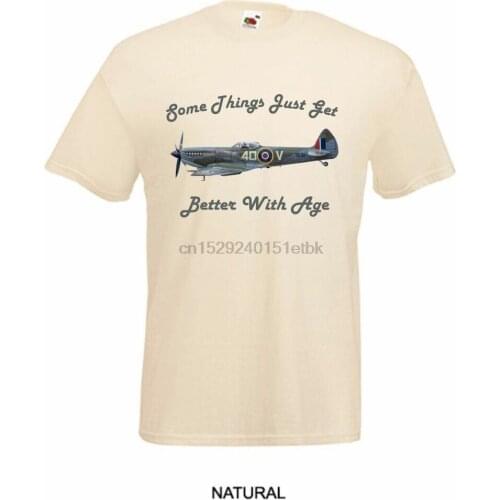 WW2 Spitfire Fighter Vintage Aeroplane Better With Age Printed Natural T Shirt