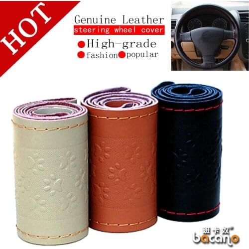 High quality Genuine Leather DIY Car Steering Wheel Cover Racing Steering wheel Black Beige cyene Wholsale Gifts Free shipping