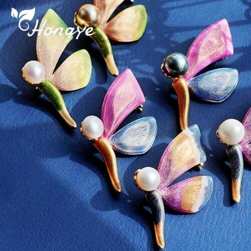 Fashion Women Large Brooches Lady Cute Animal Dragonfly Butterfly Enamel Freshwater Pearl Brooch Pin Jewelry Accessories