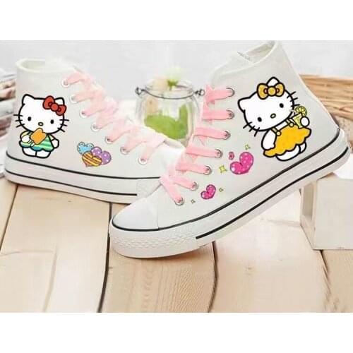 Harajuku Anime Hand-painted High-top Canvas Shoes Cute Female Student Flat Shoes Kittyed Sneakers Lolita Women Canvas Shoes
