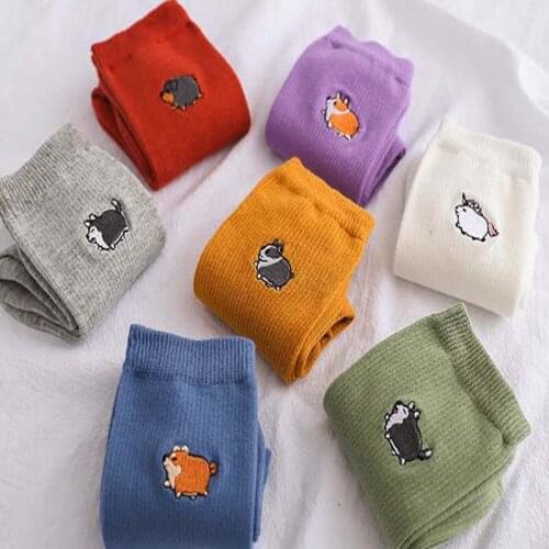 Cute Cartoon Animal Embroidered Socks Funny Kawaii Lovely Meias Divertidas Japan Harajuku Style Women Autumn Fashion Socks