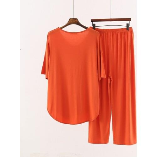 Plus size womens modal suit split sexy wide-leg pants loose V-neck bat shirt 200 kg can wear home clothes SY7-XX18