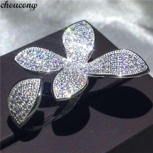 Choucong Flower Leaf Ring Pave setting 166pcs 5A Zircon Cz 925 Sterling Silver Party Engagement Wedding Band Rings for women