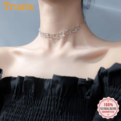 Trusta 100% 925 Sterling Silver Jewelry Elegant Hot Fine CZ Stones 925 Choker Necklace For Women Girl Birthday Gift DS1375