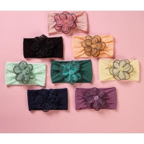 1pcs Childrens Headband Chiffon Flowers with Ultra-wide Stretch Nylon Headband Childrens Headband Fashion Headgear Accessories