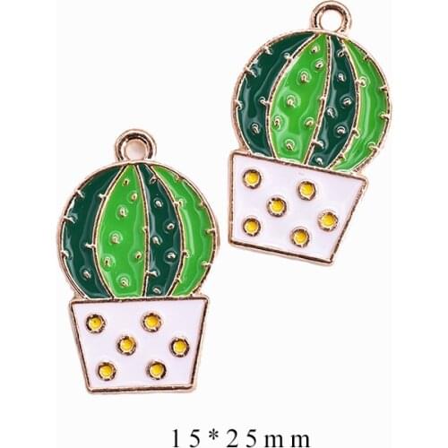 10pcs/Lot Cactus 15*25mm Diy Handmade Oil Enamel Charms Design for Jewelry Making Earring Bracelet or Necklace