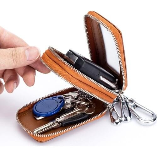 100% Cowhide keychain for car keys 2 layer Mens keychain key holder Women Keychain Covers Mini home key case purse keychain