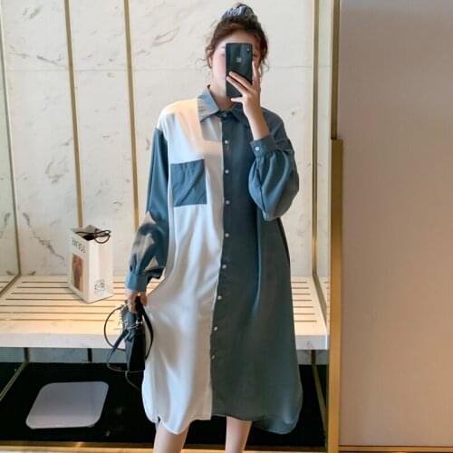 1677# Maternity Clothes Spring Autumn Cotton Long Sleeve Loose Stylish Dress for Pregnant Women Mom Dress