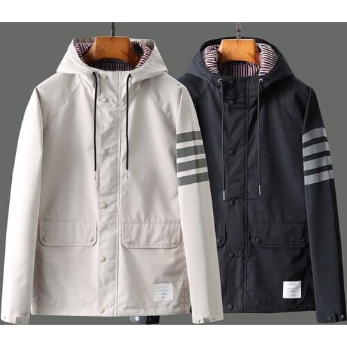 2021 Fashion TB Brand Jacket Men Cardigans Clothing Autumn Winter Hooded Reflective Stripe Waterproof Casual Coat With Nood