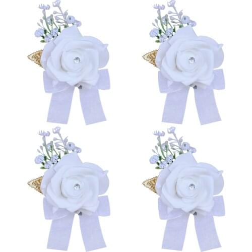 4pcs European Style Hot Sale Bride and Bridesmaid Wrist Corsage PE Simulation Rose Ribbon Groom Corsage Wedding Supplies XH0718