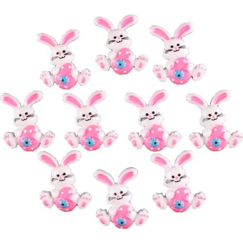 50pcs Easter Bunny Rabbit with Pink Egg Resin Scrapbooking Hair Bow Clip Center Crafts Embellishment Charms Cabachons