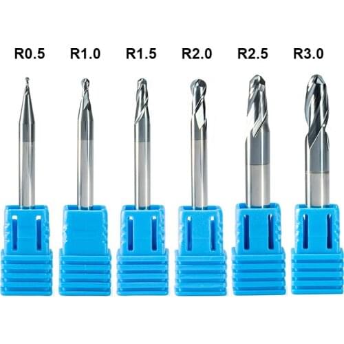 6pc HRC55 2 Flutes Ball Nose End Mill R0.5 R1.0 R1.5 R2.0 R2.5 R3.0 Milling Cutter CNC Router Bits Tool Metal Iron Steel Cutting