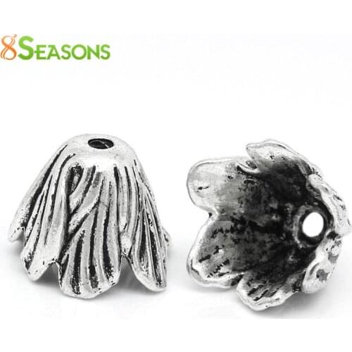 8SEASONS Bead Caps Flower Silver Color(Fits 22mm Beads) 20x18mm,Hole:Approx 2mm,10PCs (K10460)
