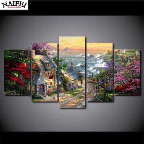 5 pcs,Full Square 5D DIY Diamond Painting Cartoon,Diamond Embroidery Fairy Tale Castle Cross Stitch Mosaic,stickers home decor