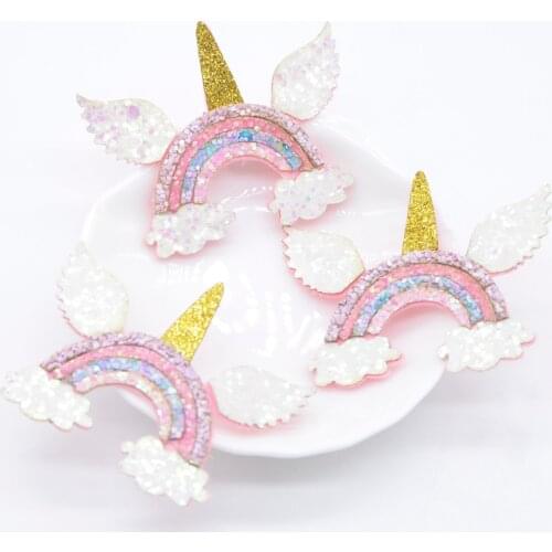 10Pcs 55*45mm Glitter Rainbow Clouds Applique for DIY Clothes Hat Sticker Headwear Hair Clips Bow Accessories Patches