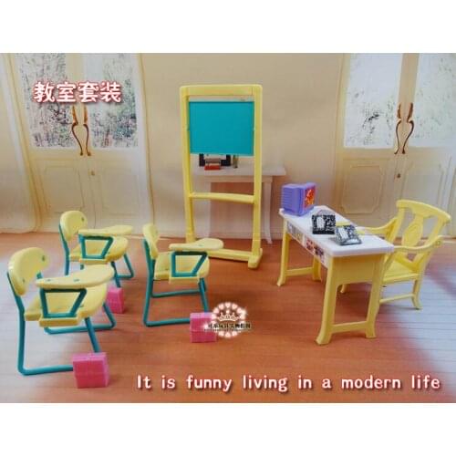 Free Shipping girls DIY toys 1/6 doll accessories Classroom chairs + blackboard Gift Set doll furniture for barbie doll