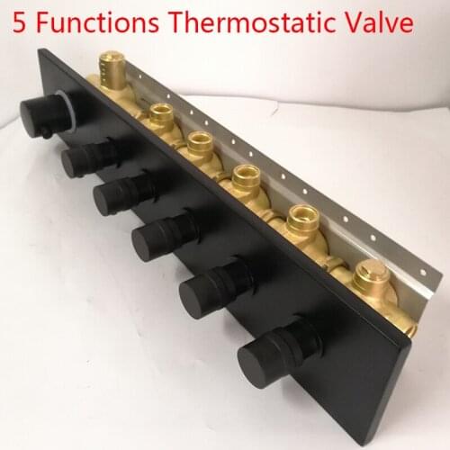 Black Bathroom Shower Mixer 5/6 Ways Water Flow Outlet Thermostatic Brass Shower Controller Diverter Shower Faucet Valves Taps