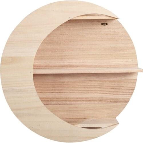 1Pc Wooden Storage Rack Wall Mounted Rack Creative Moon Shape Wall Decor Home Decor Storage Rack
