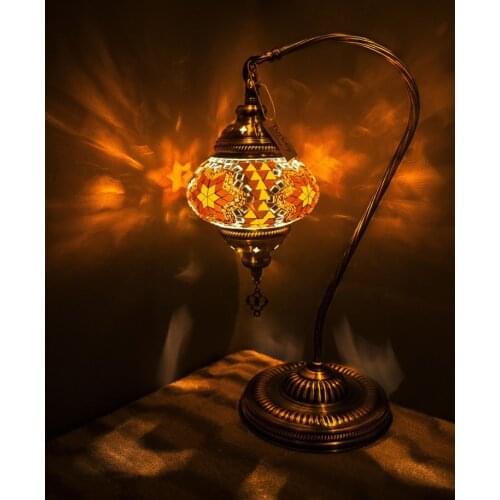 Handmade Turkish Moroccan Mosaic Authentic Vintage Art Deco Table Bedside Lamp, Brown Colors, 5 Patterns