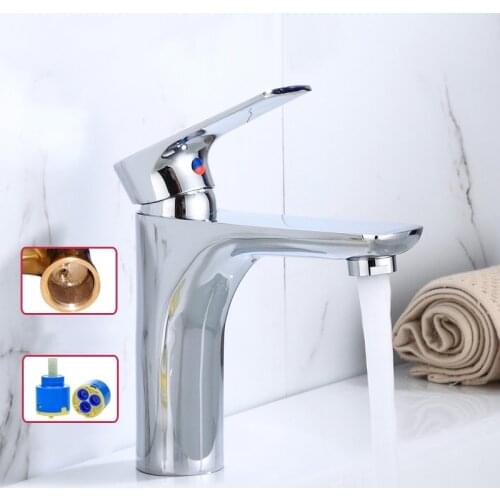 Elegant Basin Faucet Bathroom Brass Sink Water Tap Hot and Cold Water Basin Mixer Tap Single Hole Washbasin Water Faucet Crane