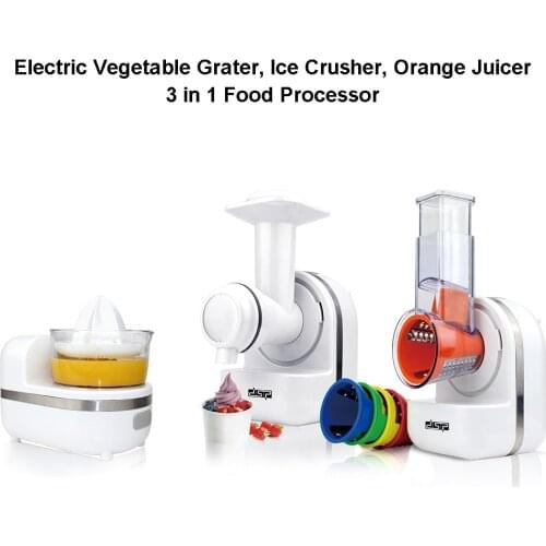Electric Vegetable Grater Ice Crusher Orange Juicer 3 in 1 Food Processor with 5 Cone Blade Mandoline Slicer Kitchen Appliances