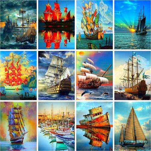 Evershine 5D DIY Diamond Painting Full Square Drill Cross Stitch Sailboat Scenery Embroidery Mosaic Full Layout Home Decoration
